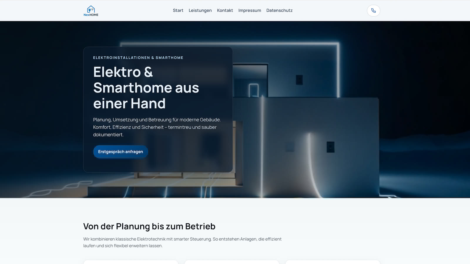 Referenz: NexHome Website – Elektroinstallation & Smarthome