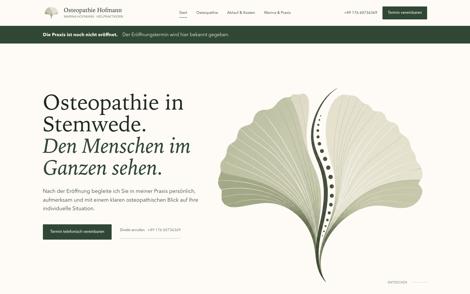 Osteopathie Hofmann – Praxiswebsite – öffentliche Website