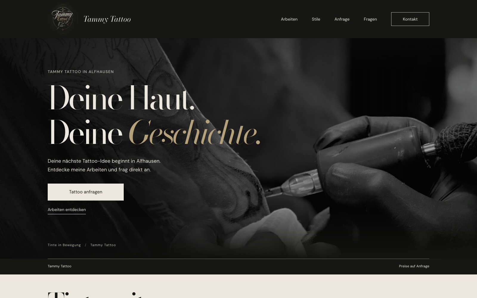 Tammy Tattoo – Portfolio & Anfrage – öffentliche Website